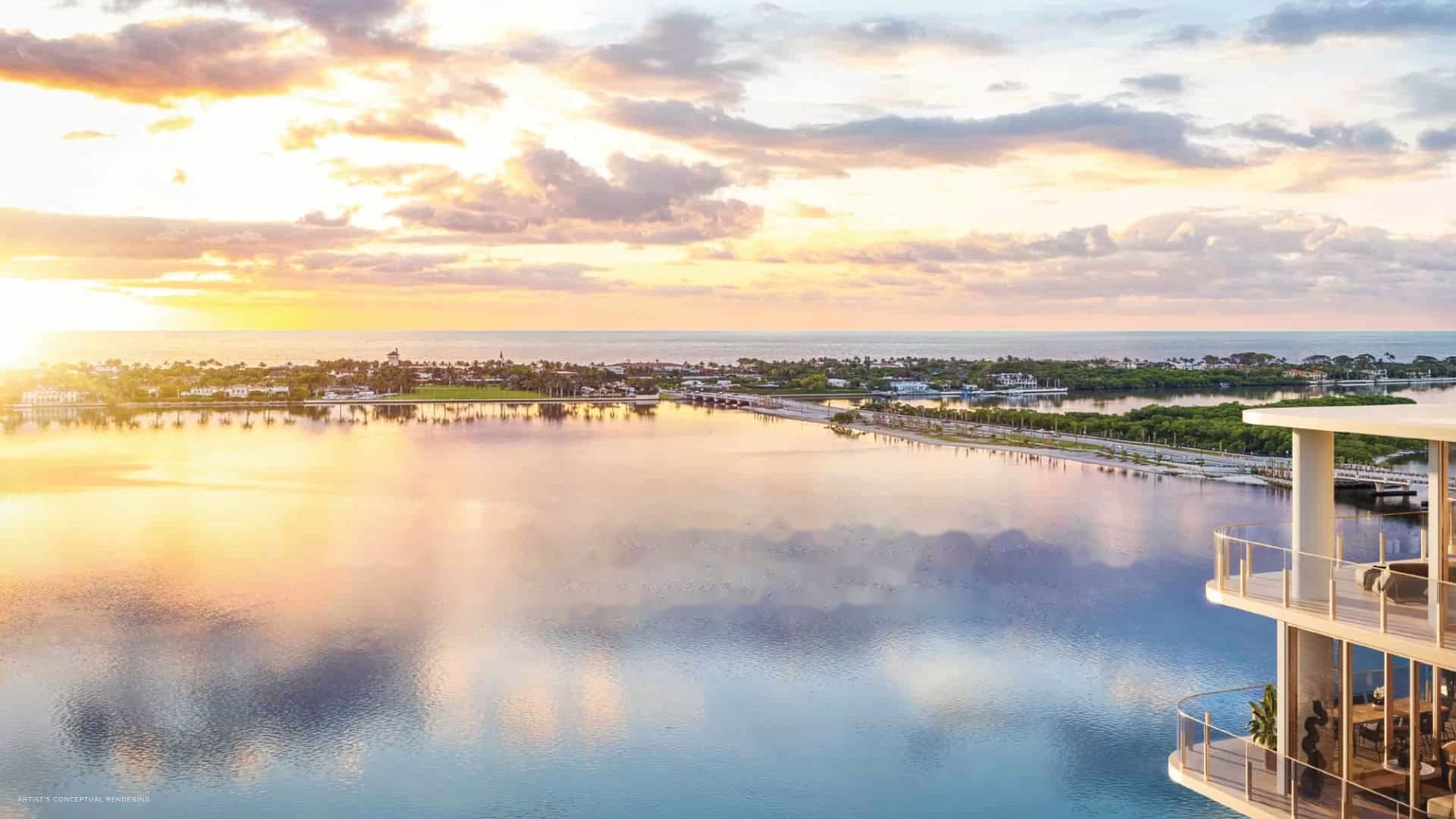 The Intracoastal at sunset from a terrace
